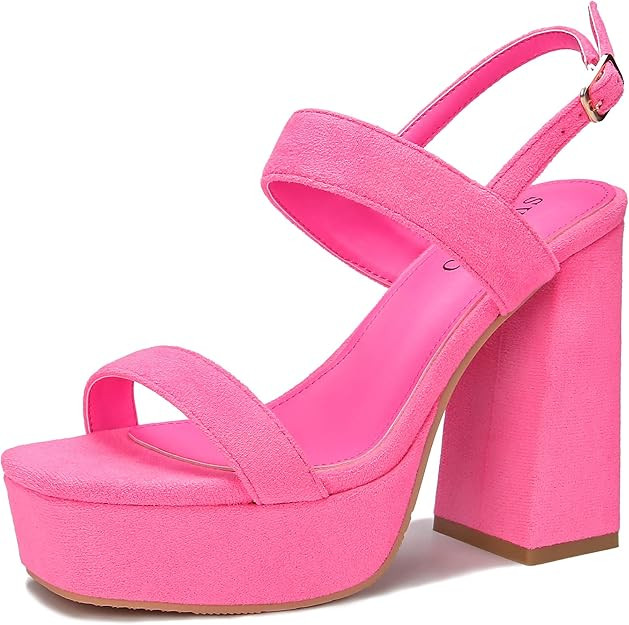 syztsho Platform Heels for Women Chunky High Heel Sandals Suede Ankle Strap Sexy Wedding Dress Pu... | Amazon (US)
