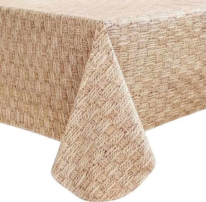 Heavy Duty Vinyl Tablecloth with Flannel Backing Waterproof Oil-Proof Plastic Table Cloth Stain-R... | Amazon (US)