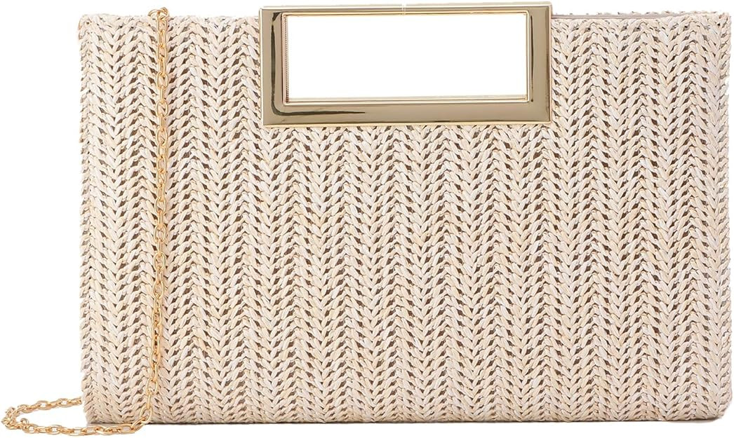 Top Handle Straw Clutch for Women Summer Clutch Straw Evening Bag Raffia Crossbody Purses Woven B... | Amazon (US)