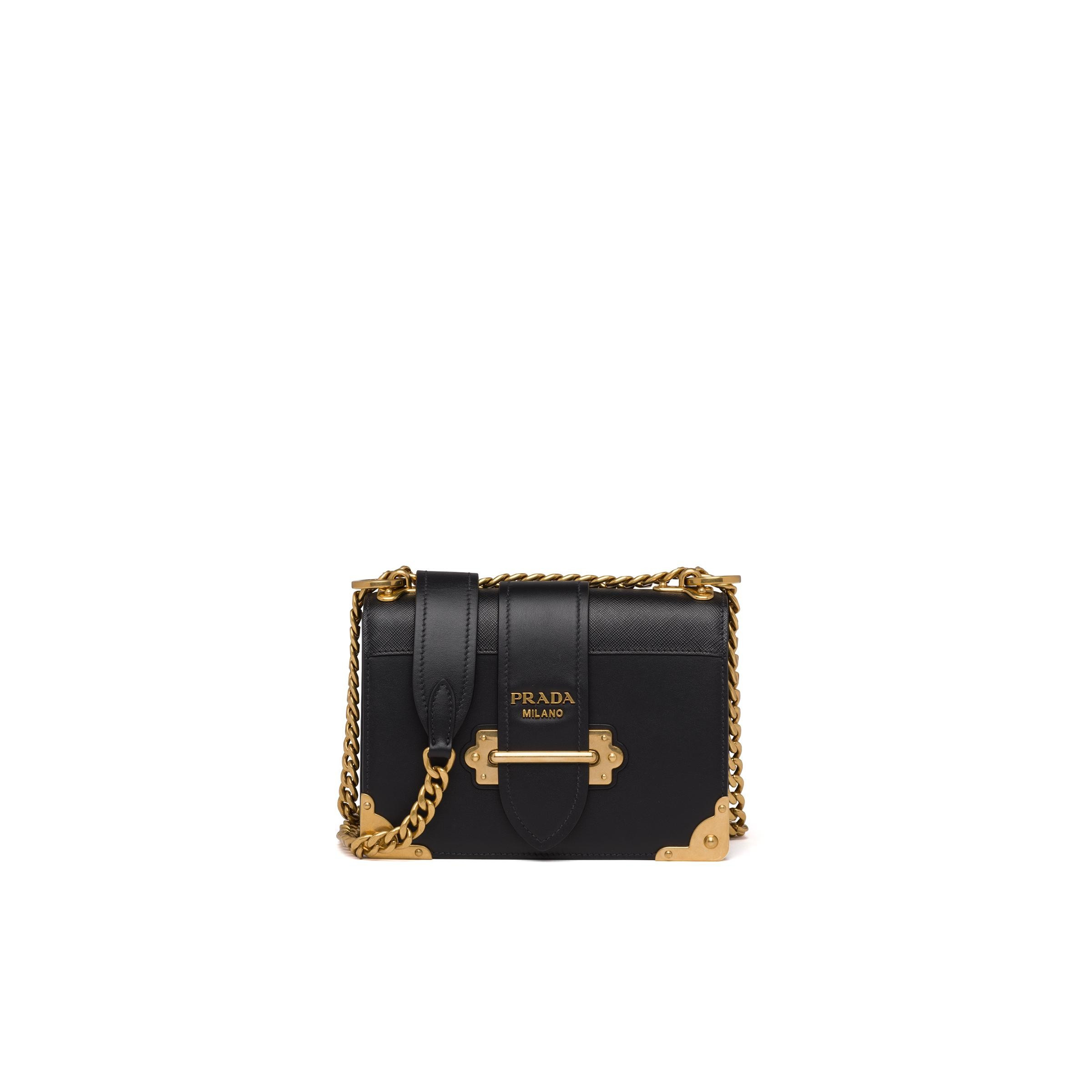 Leather Prada Cahier Shoulder Bag Women Black | THE YES