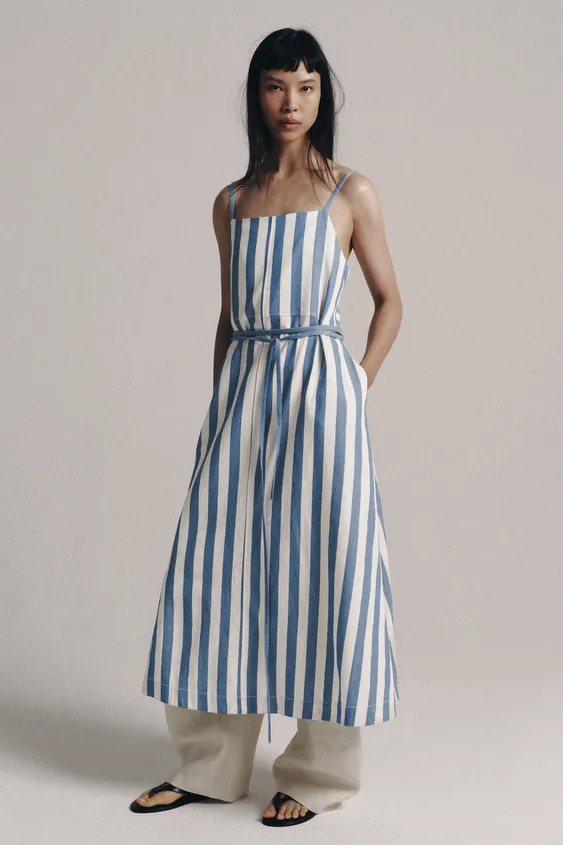 ZARA WOMAN COLLECTIONDress made from a cotton blend yarn. Featuring a straight neckline and spagh... | Zara UK