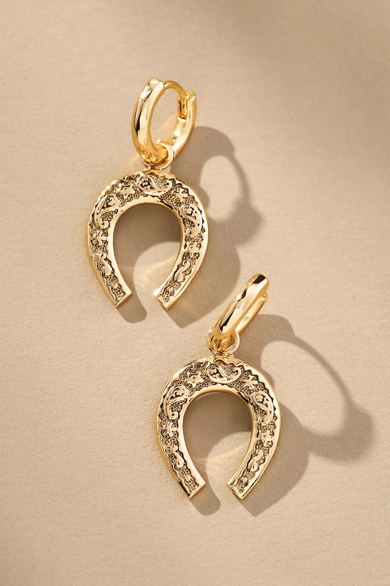 Horseshoe Charm Huggie Hoop Earrings | Anthropologie (US)