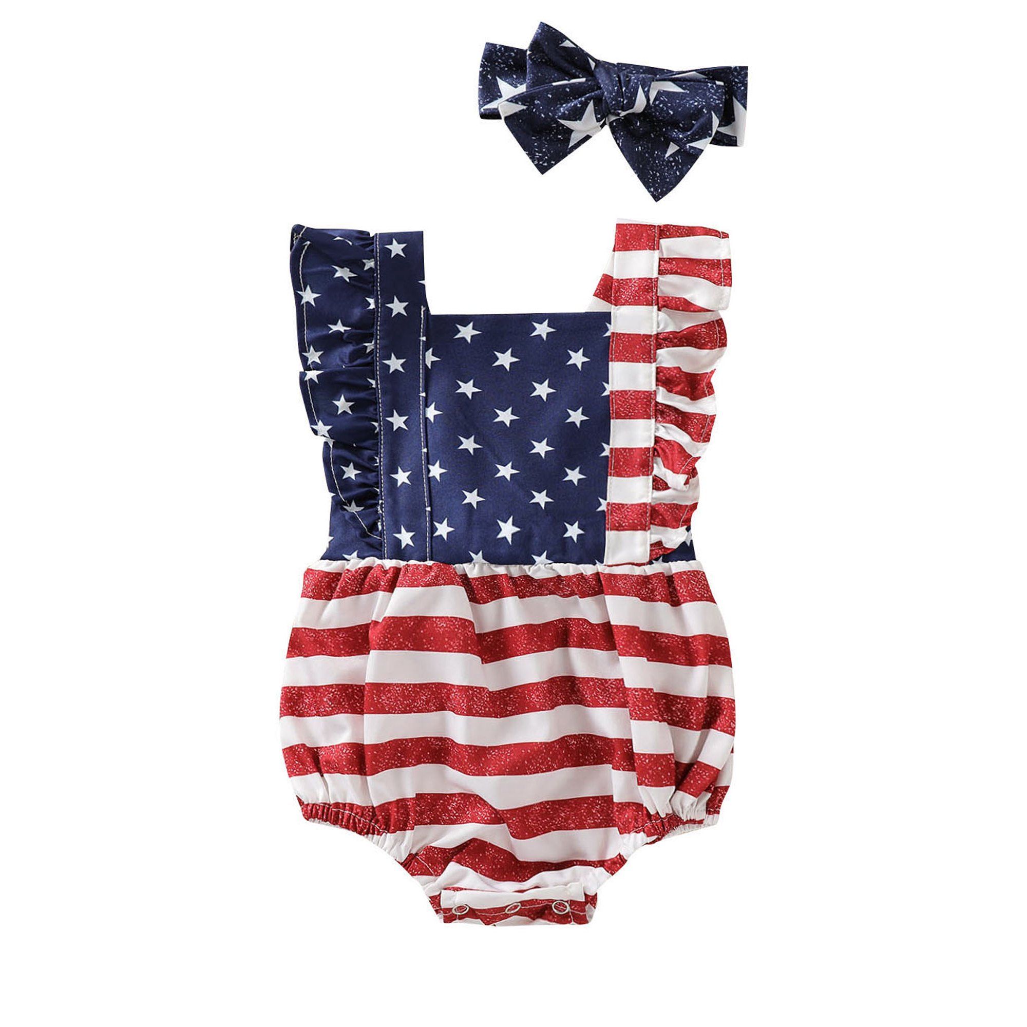 Infant Baby Girl Independence Day Outfits Set Star Print Sequins Romper Dress | Walmart (US)