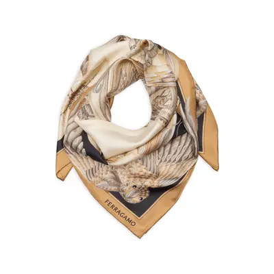 FERRAGAMO Amazzonia Silk Scarf in Beige /Nero at Nordstrom | Nordstrom