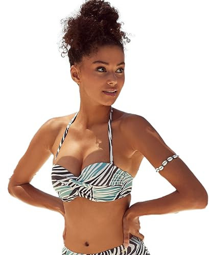 LASCANA Women's Zebra Print Bandeau Bikini Swimsuit Top Bra Sizing Turquoise & Black 32B | Amazon (US)