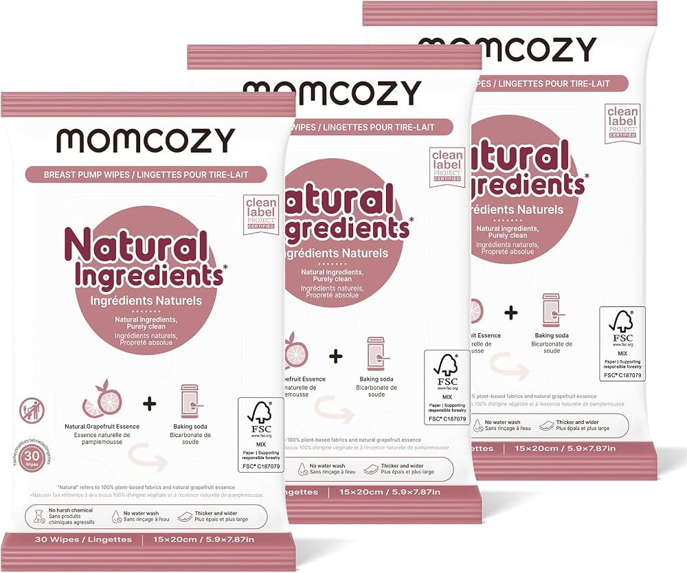 Momcozy Natural Breast Pump Wipes for Pump Parts Cleaning On-the-go, 30 Count (Pack of 3), Flash ... | Amazon (US)