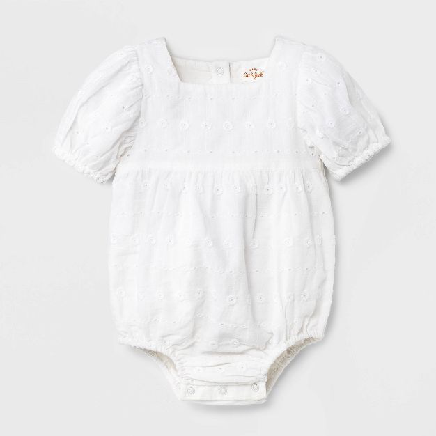 Baby Girls' Linear Eyelet Bubble Sleeve Romper - Cat & Jack™ White | Target