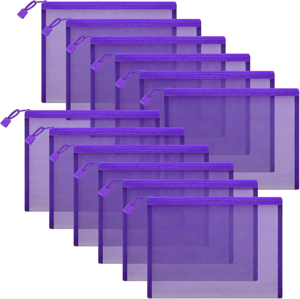 12 Pieces Zipper Nylon Mesh Pouch, Mesh Cosmetic Bags Makeup Bags Pencil Case, Multipurpose Trave... | Amazon (US)