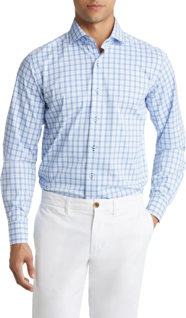 Lorenzo Uomo Trim Fit Textured Check Stretch Dress Shirt | Nordstrom | Nordstrom