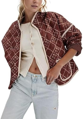 Omoone Women's Cropped Quilted Jacket Floral Printed LightWeight Padded Puffer Cardigan Coat Outw... | Amazon (US)