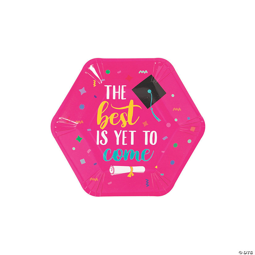 Pink Graduation Party The Best Is Yet to Come Hexagon Paper Dessert Plates - 8 Ct. | Oriental Trading Company