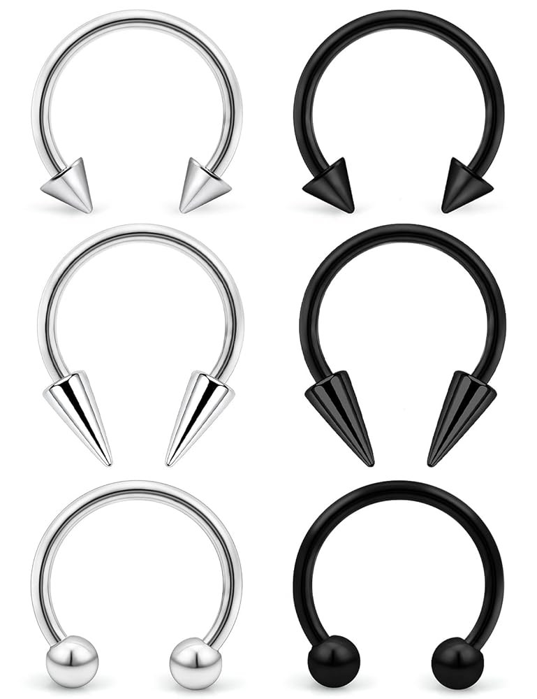 6Pcs Septum Rings 16G Surgical Steel Snake Bite Jewelry Long Spike Horseshoe Lip Rings Smiley Pie... | Amazon (US)