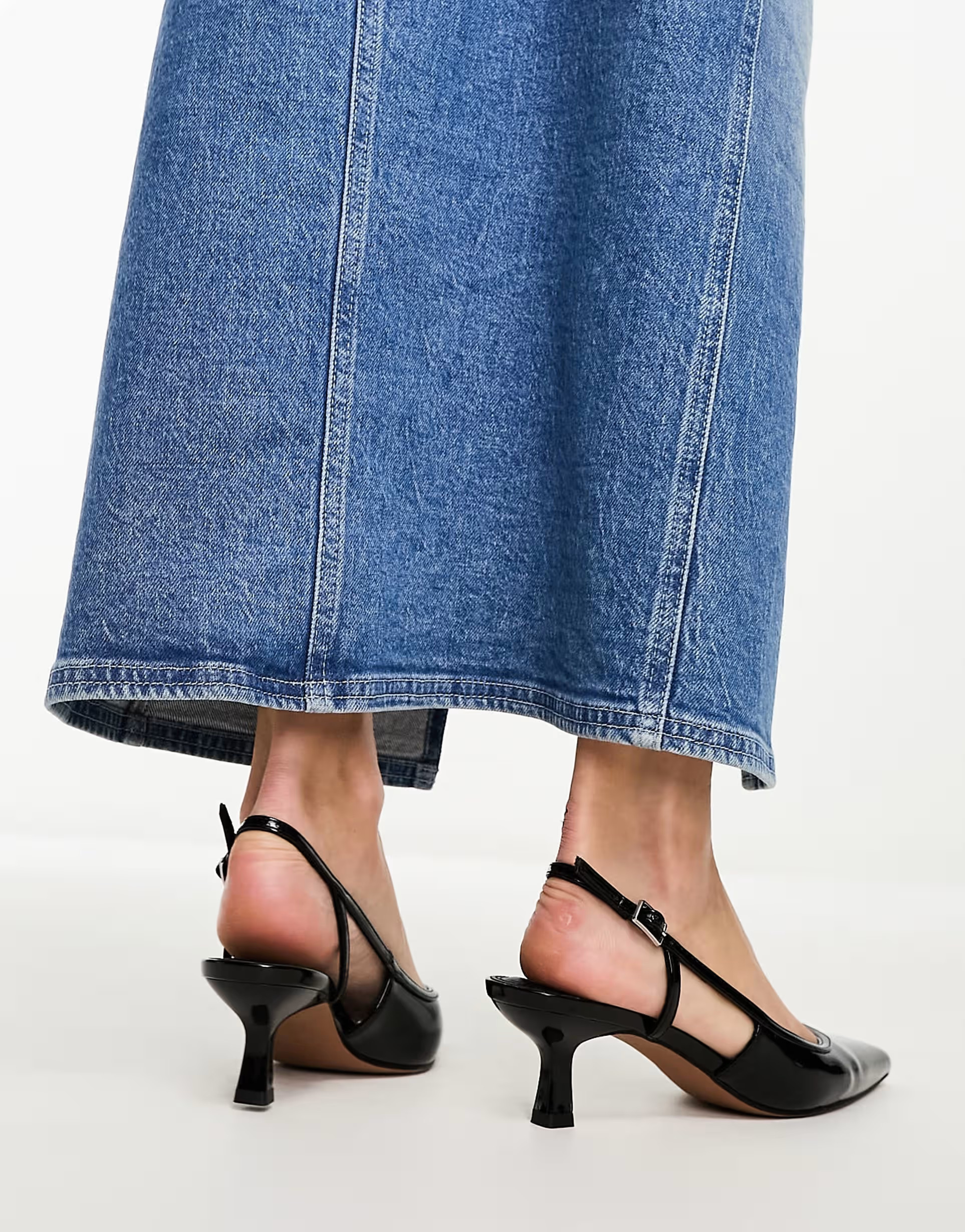 ASOS DESIGN – Strut – Schuhe aus schwarzem Lackleder mit mittelhohem Absatz und Fersenriemen | ASOS (Global)