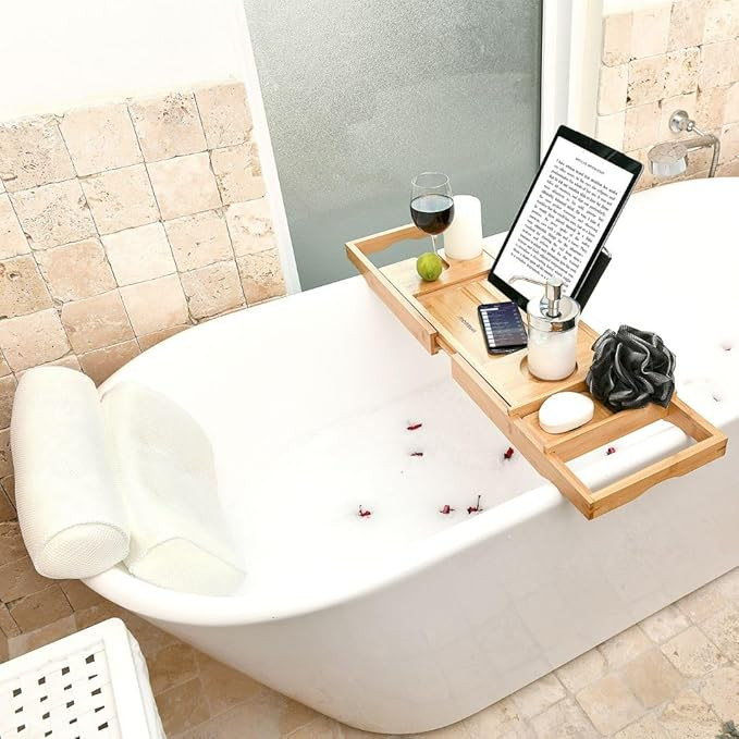 Bath Pillow and Bathtub Tray Set for Tub | Luxurious, Relaxing Home Spa Accessories with Bath Tub... | Amazon (US)