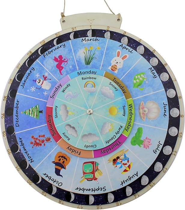 homeschool calendar Calendar for Kids Wheel of the Year,Wooden Perpetual Calendar,Moon Phases Whe... | Amazon (US)