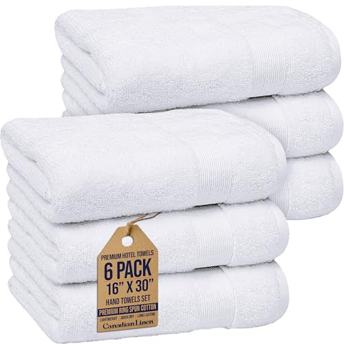 Canadian Linen Premium Hotel Large Hand Towels Set, 16”x30”, 6 Pack White, Soft Absorbent Lightweight Quick Dry Cotton Towels for Bathroom Shower Hair Salon Spa Sports Gym Pool Yoga Home Hospitality | Amazon (CA)