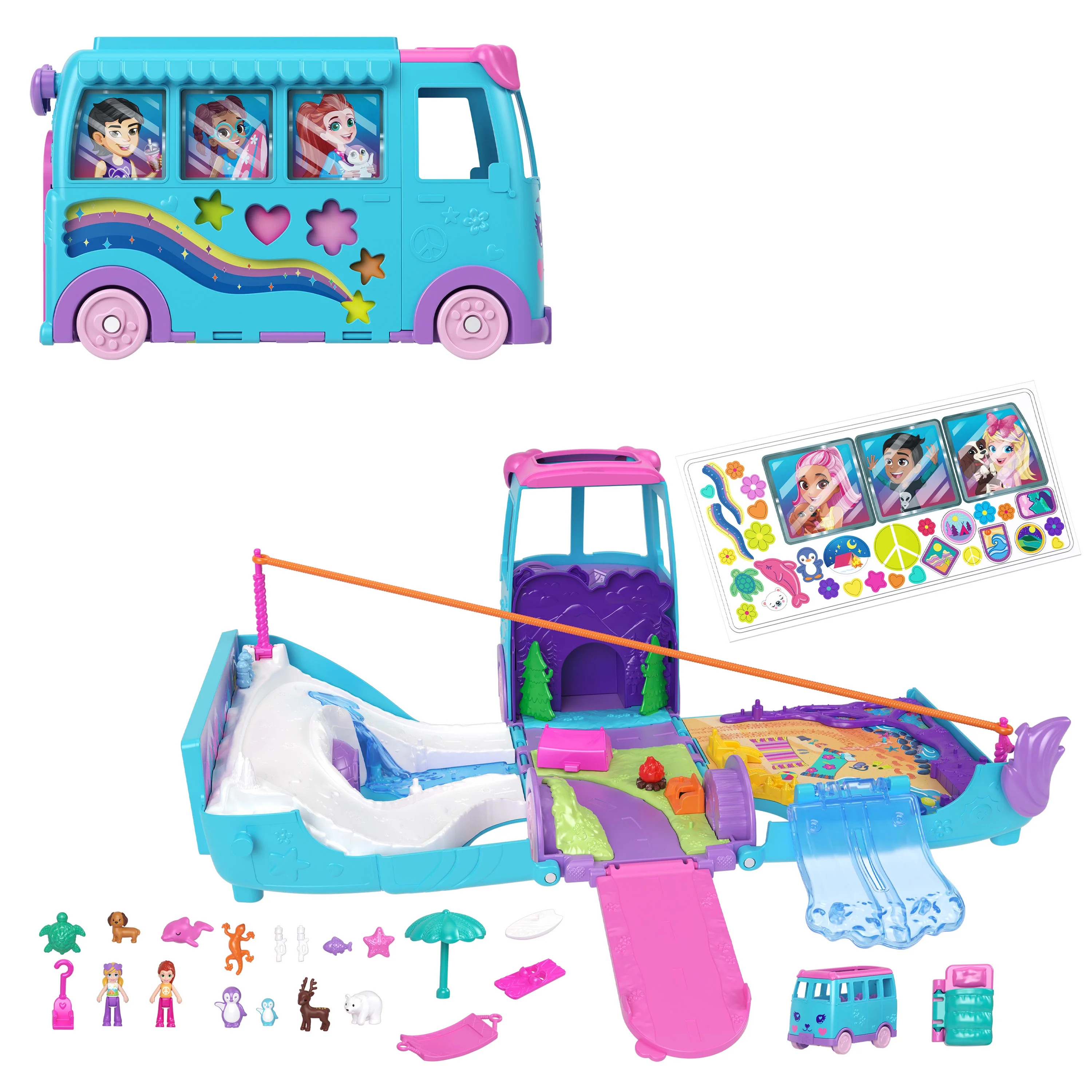 Polly Pocket Pet Mobile Adventure Playset with Micro Dolls & Transforming Camper Van, Pets & Toy ... | Walmart (US)