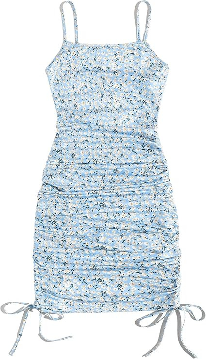 MakeMeChic Women's Ditsy Floral Print Drawstring Knot Side Bodycon Pencil Cami Dress | Amazon (US)