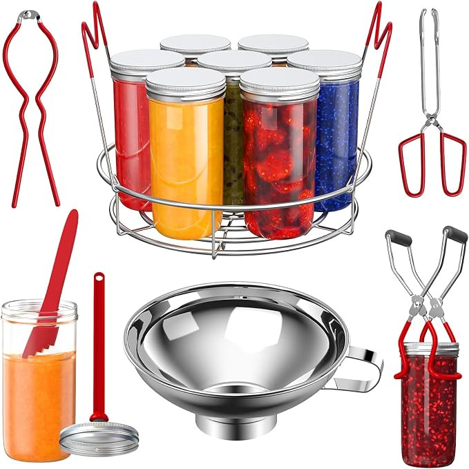 Canning Supplies Starter Kit, 7 Piece Canning Tools Set with Stainless Steel Rack, Wide Mouth Fun... | Amazon (US)