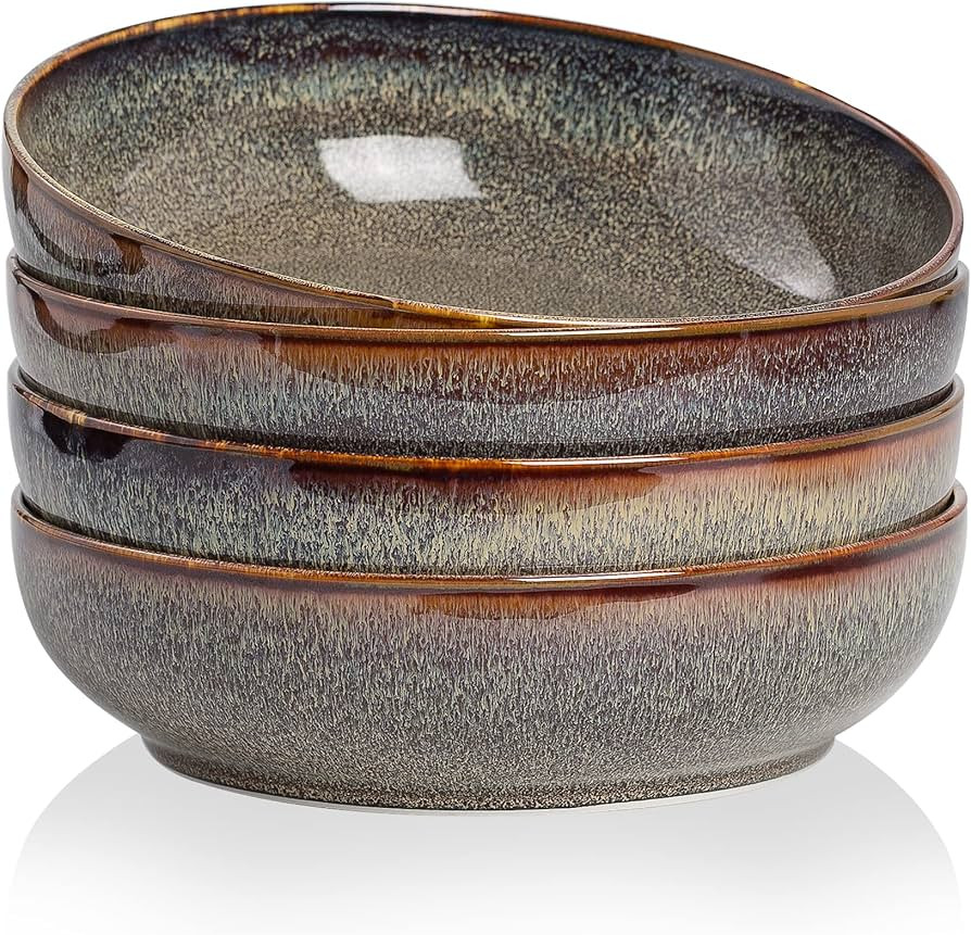 30oz Pasta bowls set - 8" serving bowls - salad bowls set of 4 - Large ceramic bowls - Dinner bow... | Amazon (US)