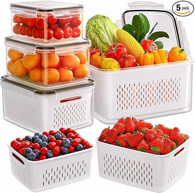 5 Piece Polypropylene (Plastic) White Fruit Storage Container | with Removable Colanders, 4 in 1,... | Amazon (US)