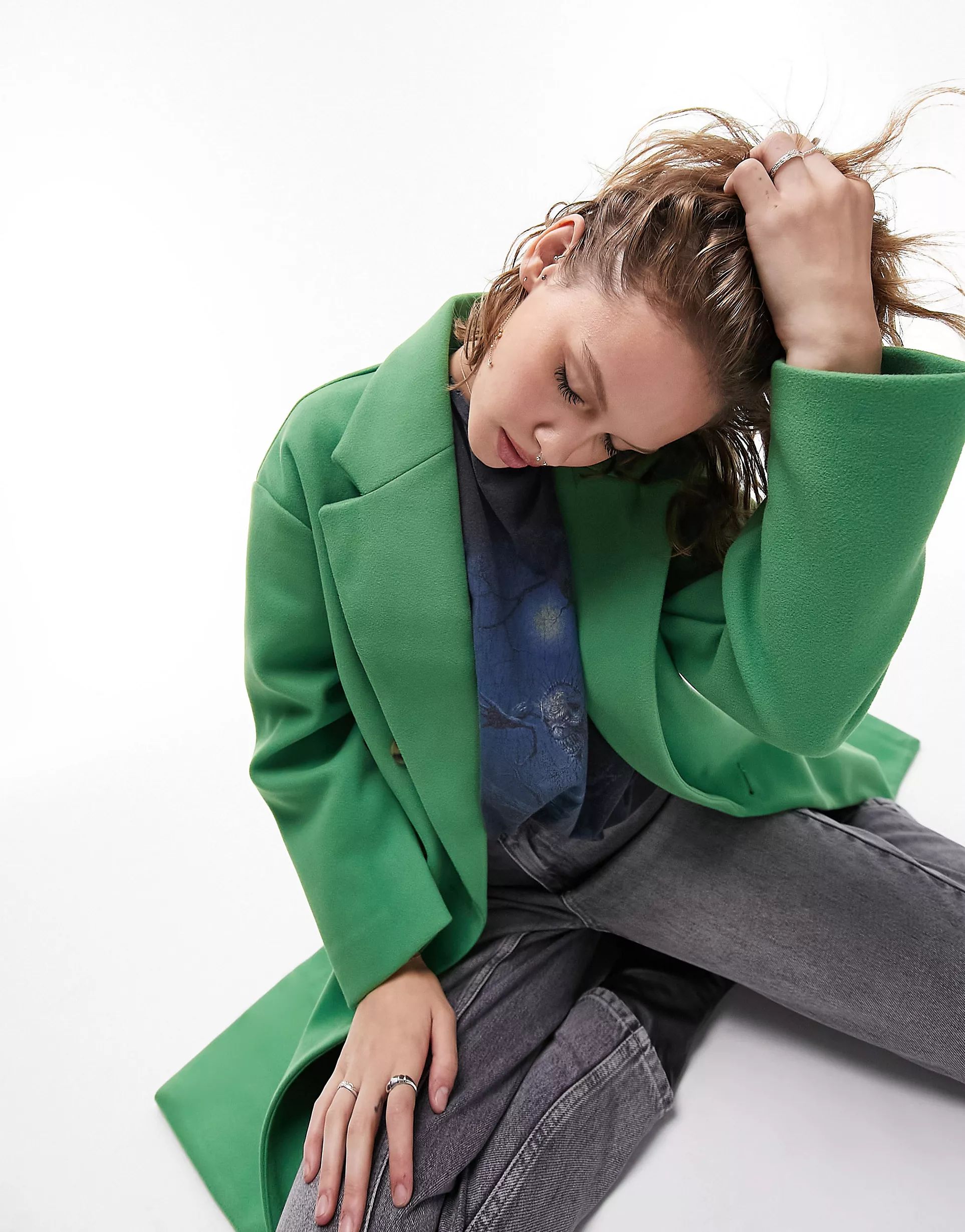 Topshop double breasted coat in green | ASOS (Global)