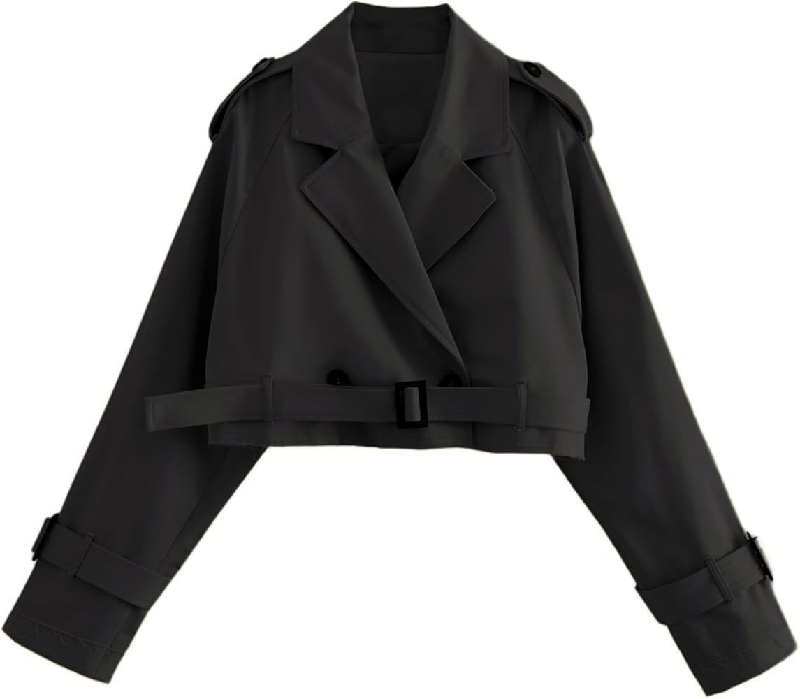 Women's Cropped Trench Coat Casual Double Breasted Short Jacket | Amazon (US)