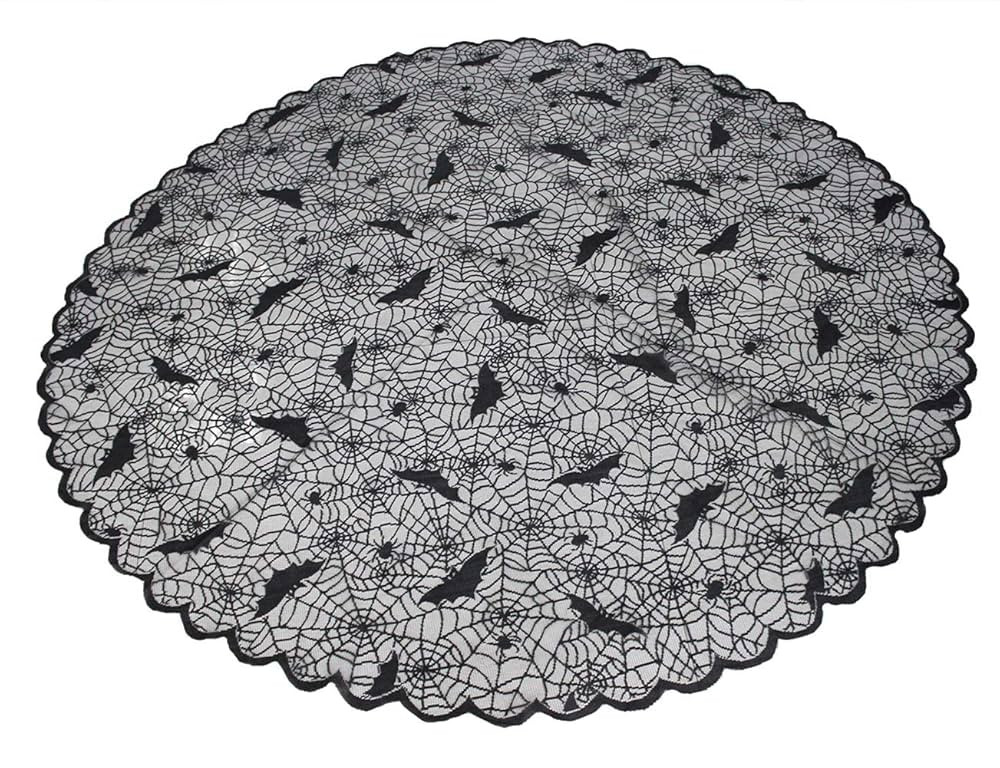 Black Lace Tablecloth Round Overlay with Spider Web and Mat for Halloween Party,Easter,Fireplace ... | Amazon (US)