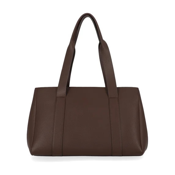 Free Assembly Women's Faux Leather Work Tote Handbag, Chocolate | Walmart (US)