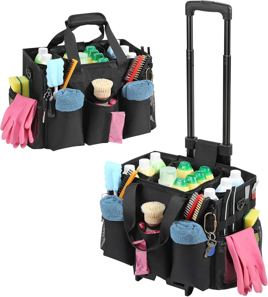 Rolling Cleaning Caddy Bag with Detachable Trolley, Professional Portable Large Cleaning Bag with... | Amazon (US)