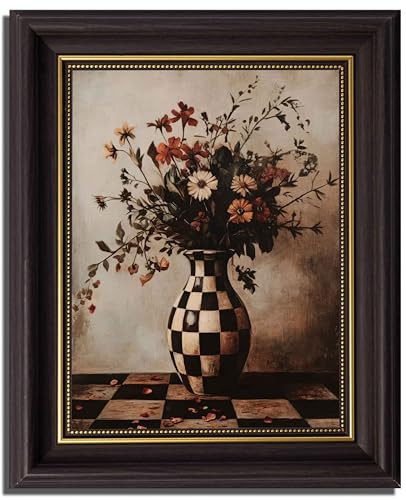 Vintage Floral Dark Brown Framed Canvas Wall Art Moody Plants Flower Painting Decor Picture Eclectic Farmhouse Wildflower Vase Daisy Bedroom Living Poster Print for Corridor Kitchen Room Decoration | Amazon (US)