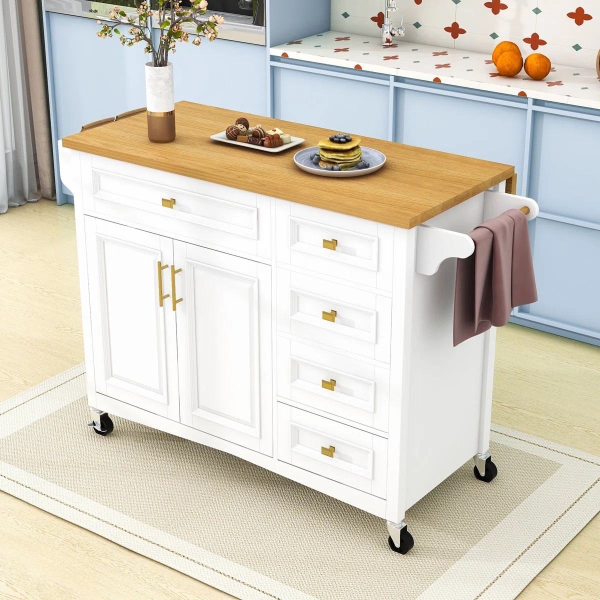 Kitchen Island with Drop Leaf, Embossed Texture Kitchen Island on Wheels with 2 Doors and 5 Drawers

#LTKselfcare #LTKmorningroutine #LTKdayinmylife