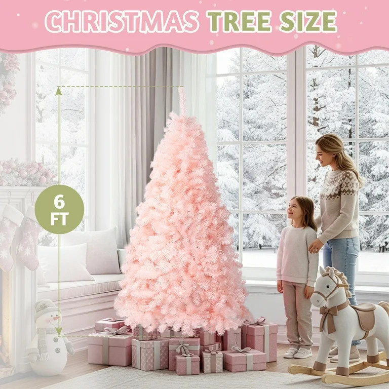 Ktaxon 6ft Pink Christmas Tree Artificial Christmas Tree Seasonal Holiday Decoration w/ 1,000 Bra... | Walmart (US)