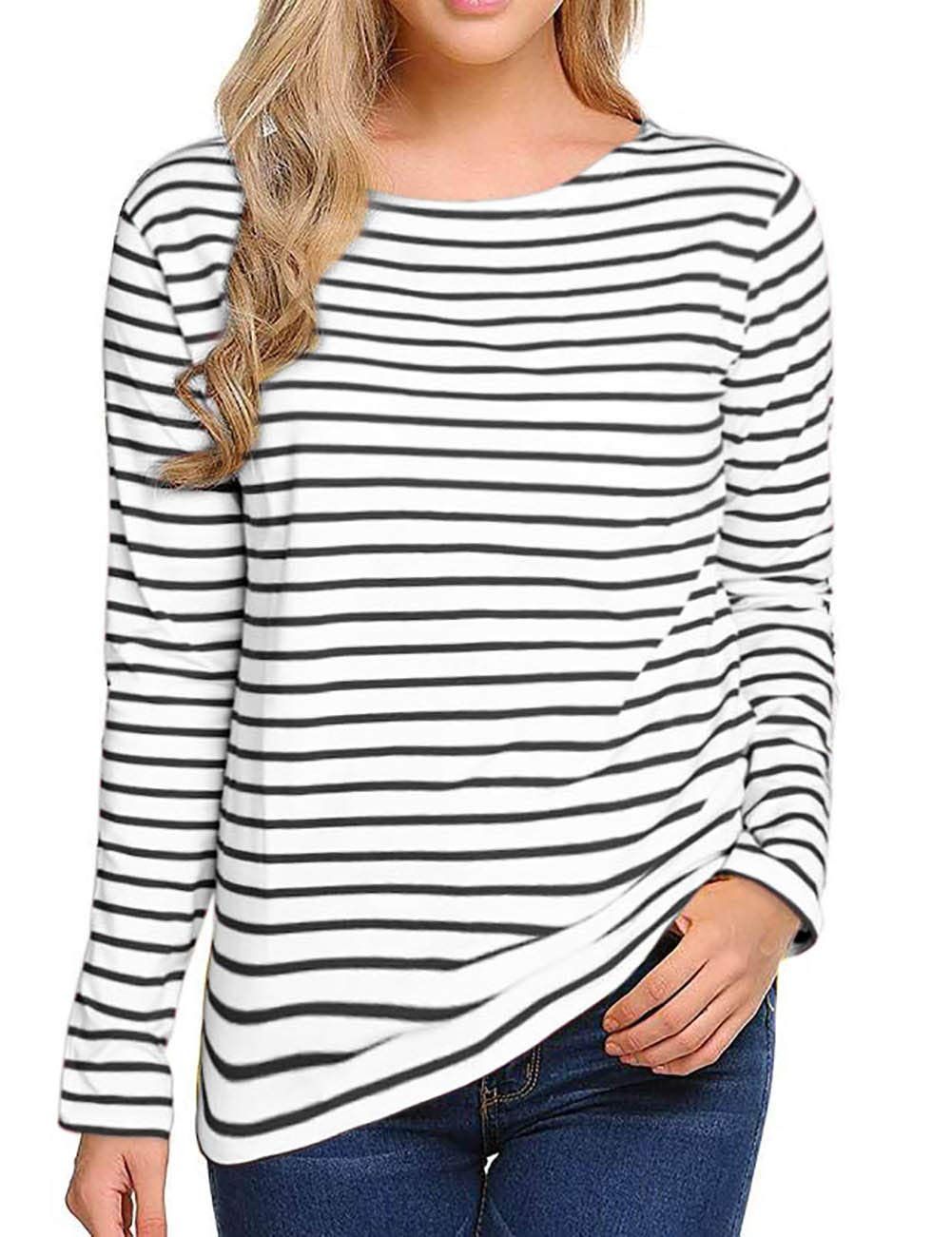 Women's Long Sleeve Striped T-Shirt Tee Shirt Tops Slim Fit Blouses | Amazon (US)