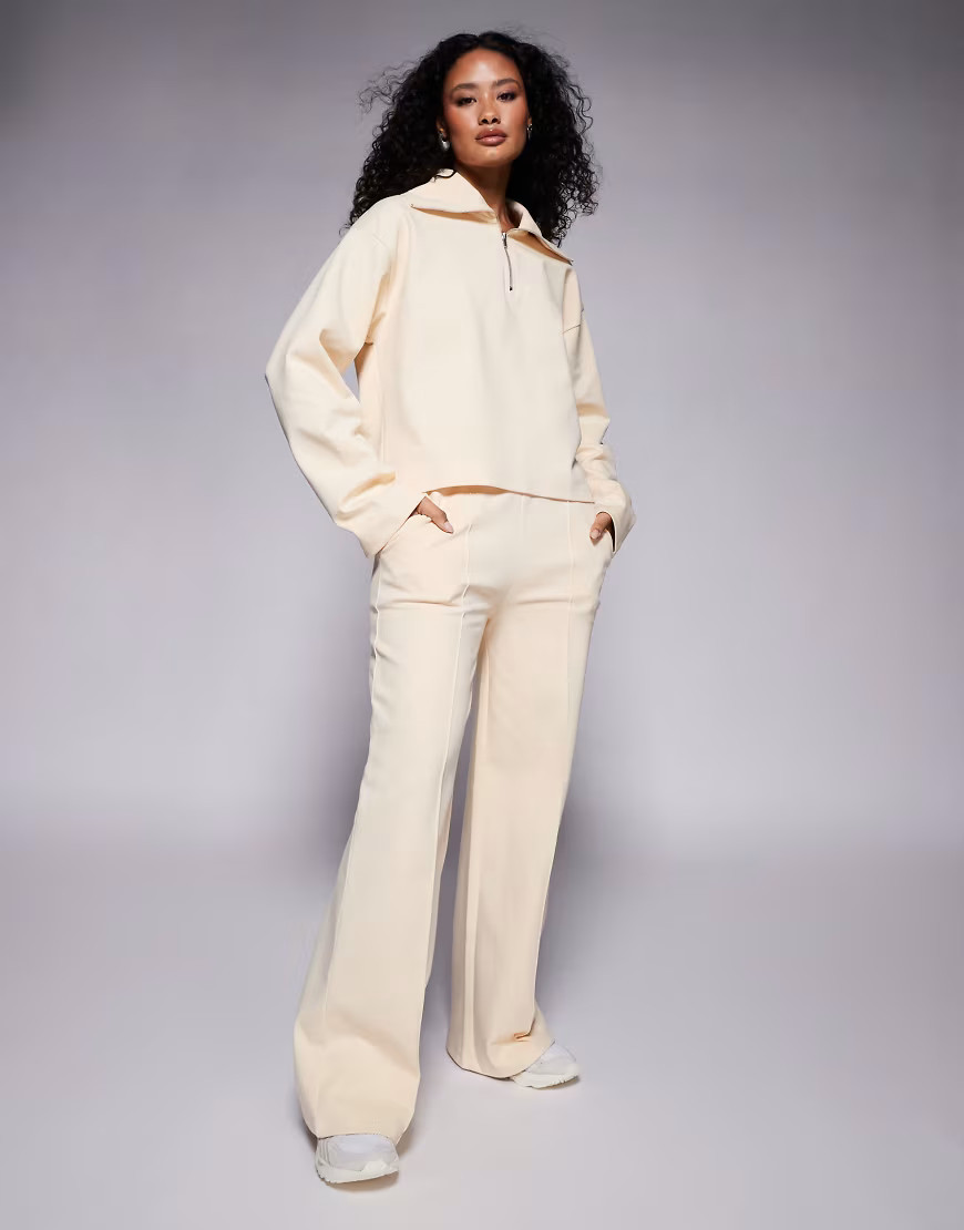 ASOS DESIGN interlock wide leg trouser with pintuck detail co-ord in buttermilk-Yellow | ASOS (Global)