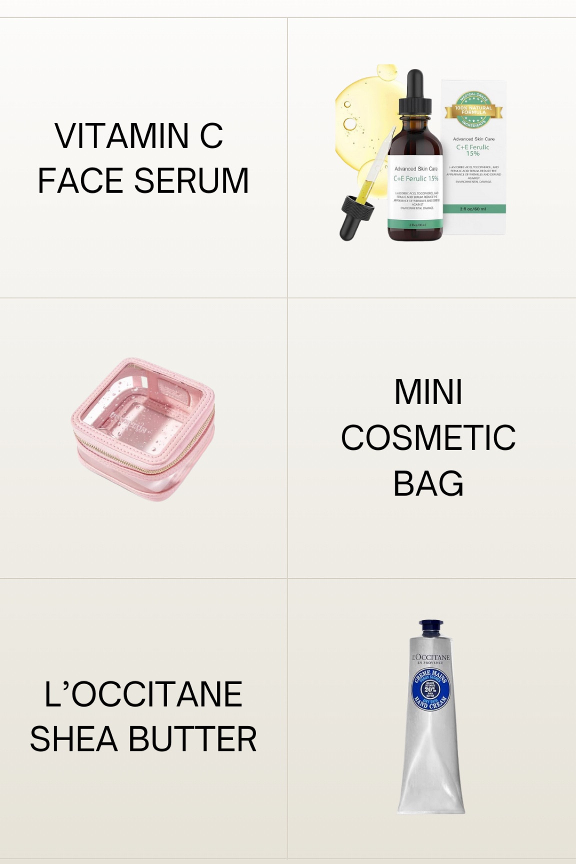 Nightstand essentials ✨ Vitamin C serum for that glow, a mini cosmetic bag for my must-haves, and L’Occitane hand cream to keep my hands soft and hydrated. Just the little things that make my nights (and mornings) better! 🤍

Follow for more @OPERATION_NIKI on IG, TikTok, & Facebook Self-care, SAHM, cleaning, kitchen, beauty, room inspo, kitchen inspo, home organization, decluttering, morning routine, self-care routine, skincare must-haves, body care, cozy home, home essentials, cleaning hacks, pantry organization, coffee bar, tidy home, relaxation essentials.

#LTKHome #LTKGiftGuide #LTKBeauty