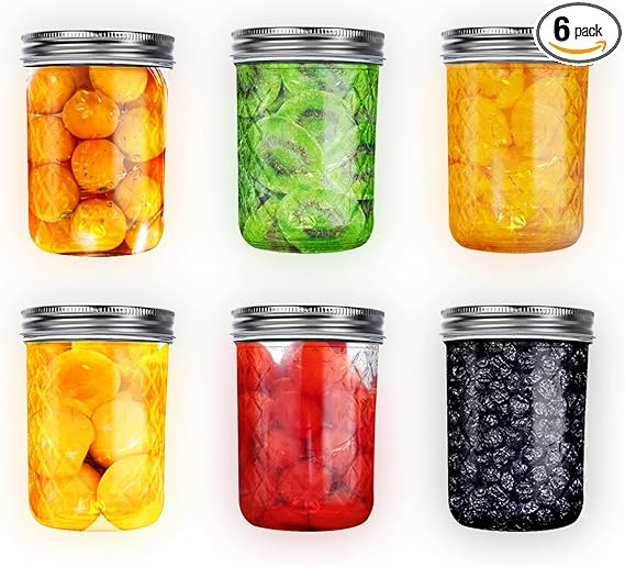 8 oz Mason Jars,6 Pack Regular Mouth Glass Jars With Lid Salad Jars 8 oz Canning Jars for Picklin... | Amazon (US)