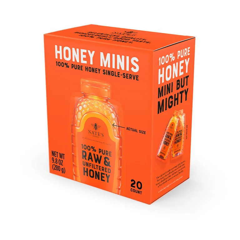 Nate's Honey Minis: 100% Pure Raw and Unfiltered Honey - 20 Single Serve Packets, Gluten-Free | Walmart (US)