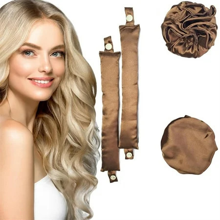 4 Pack Heatless Curler,Soft Cloth Heat Free Curling Hair Rollers,No Heat Curling Rods with Hair Cap,Hair Cap for Overnight Curls,Curler Suitable for All Hair Types (Brown) | Walmart (US)