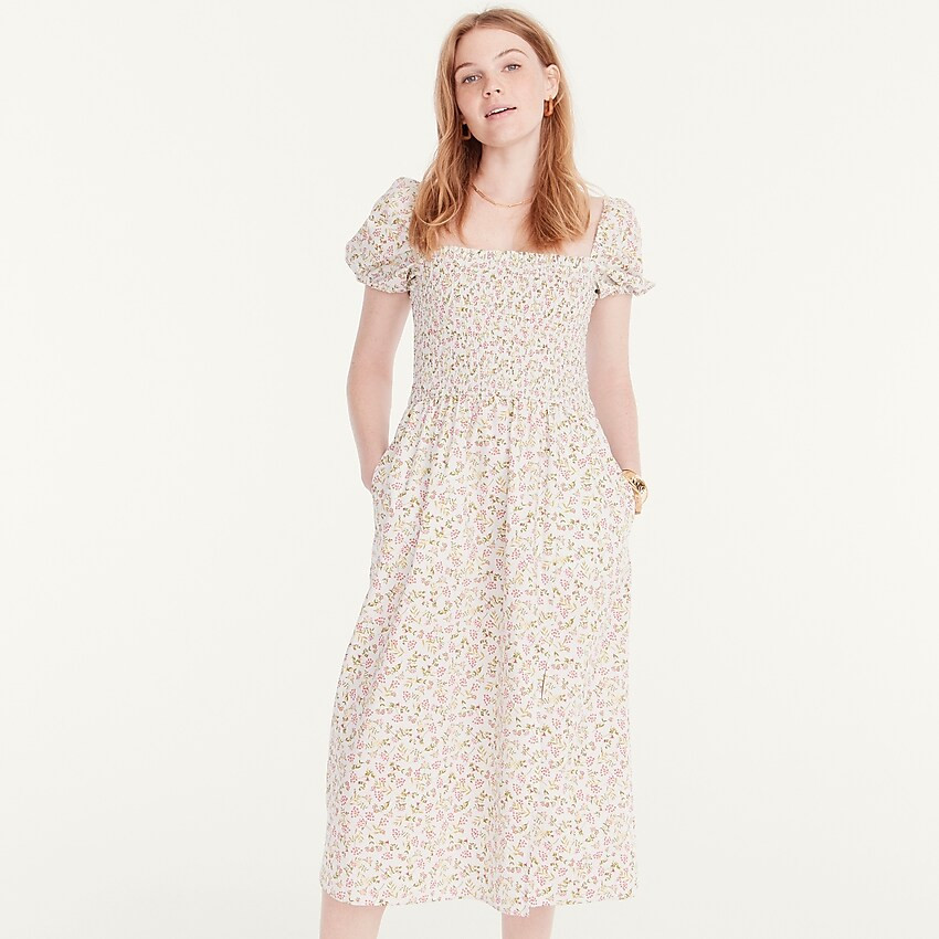 Short-sleeve smocked dress in meadow floral | J. Crew US