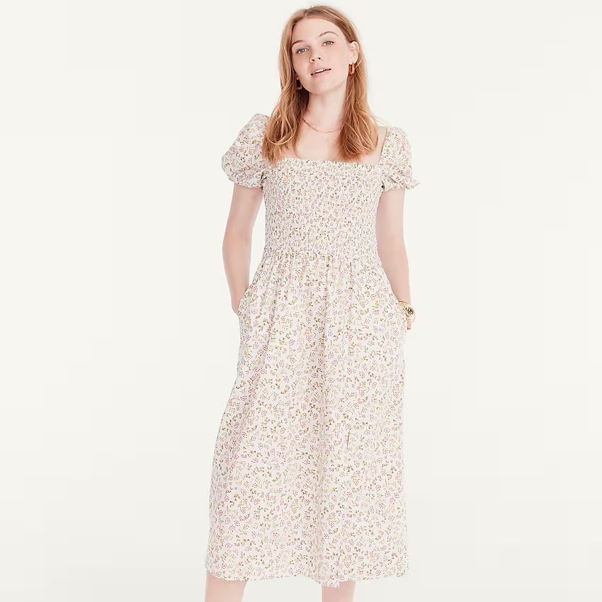 Short-sleeve smocked dress in meadow floral | J.Crew US