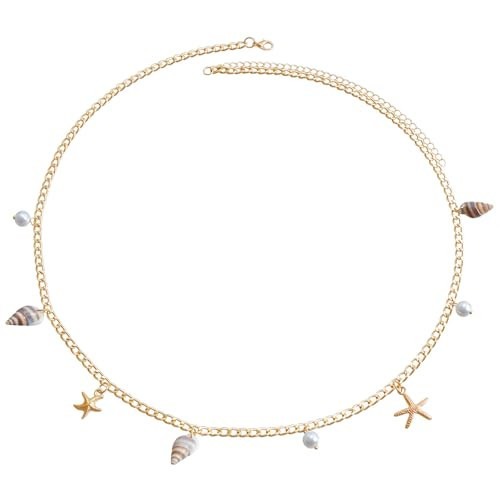 Mermaid Seashell Starfish Waist Chain for Women, Boho Shell Conch Pearl Body Chains, Summer Beach Body Jewelry (B:Sea Shell) | Amazon (US)