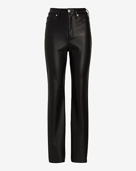 Super High Waisted Faux Leather Modern Straight Pant | Express