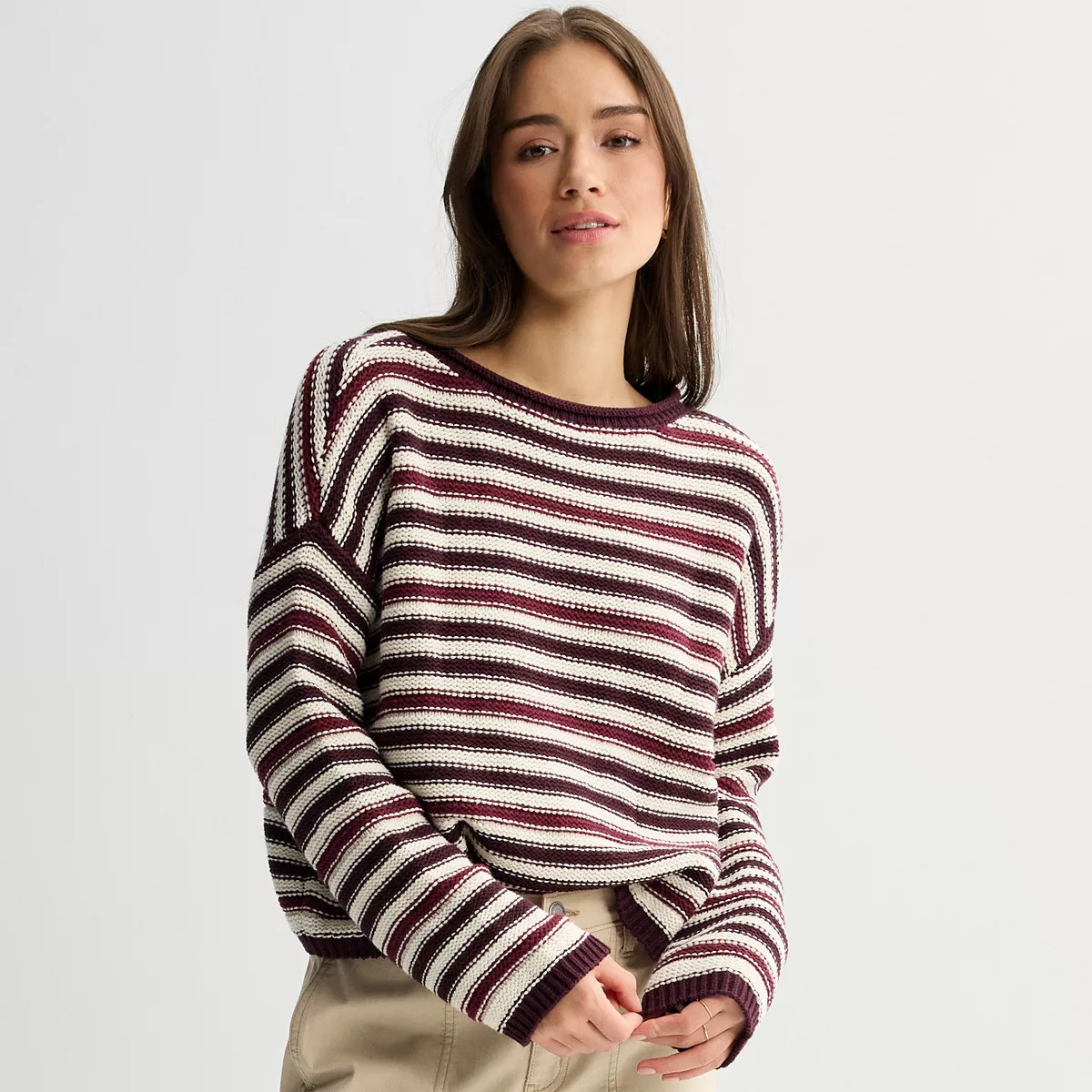 Juniors' SO® Textured Boatneck Sweater, Girl's, Size: XL, Neutral Pink Stripe | Kohl's