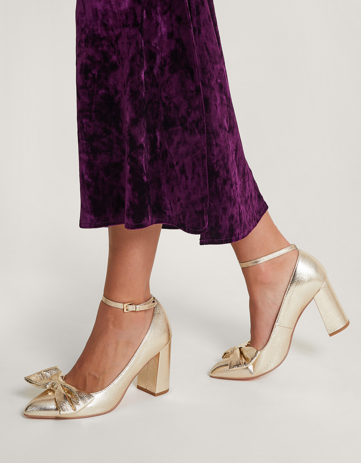 Cathy Bow Heeled Shoes Gold | Monsoon (UK)