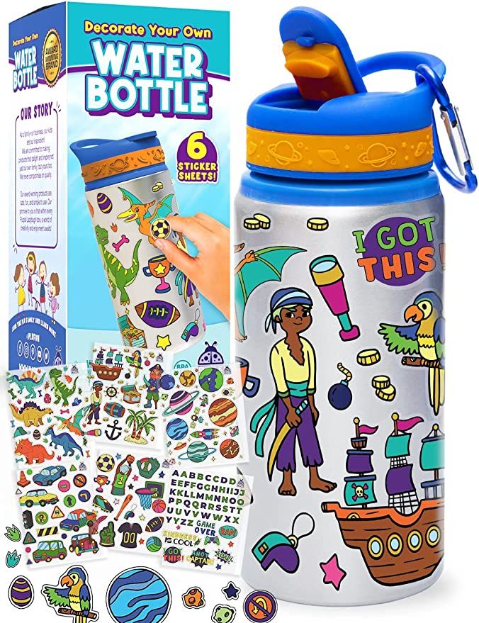 PURPLE LADYBUG DIY Water Bottle for Boys with Stickers - Great Valentines Day Gifts for Kids Boys... | Amazon (US)