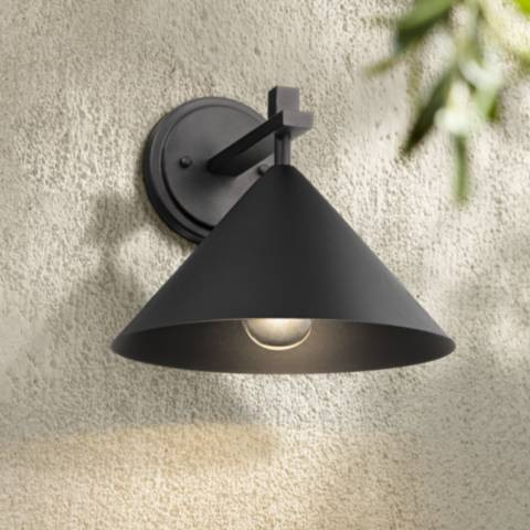John Timberland Apex 9 3/4" High Textured Black Outdoor Wall Light | Lamps Plus