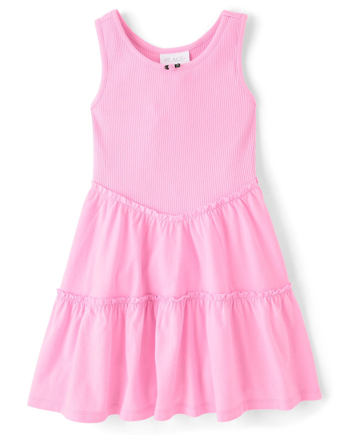 Girls Ribbed Tiered V-Waist Dress - pink | The Children's Place