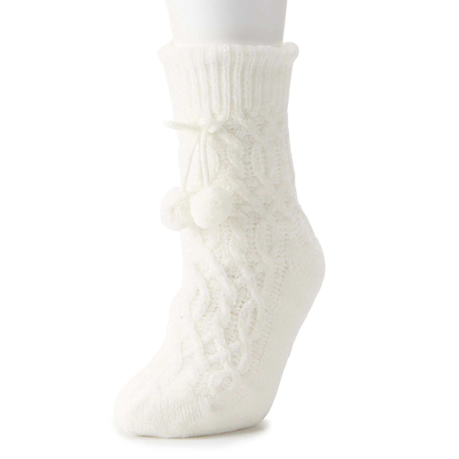 Women's LC Lauren Conrad Chenille Cable Slipper Sock with Poms | Kohl's