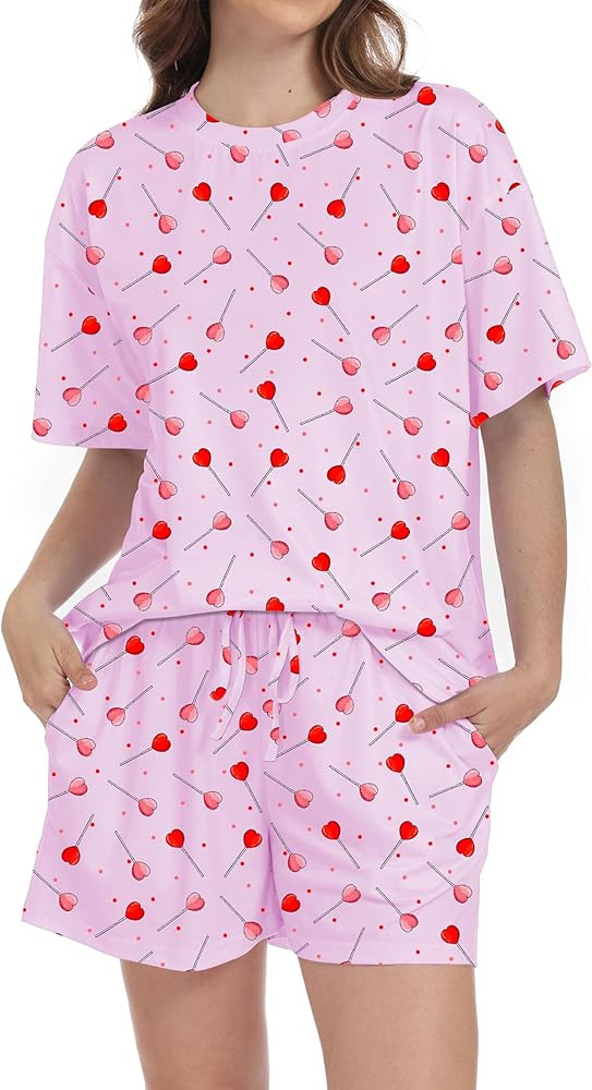Valentine Pajamas Women Cute Valentine Pj Sets 2 Piece Heart Graphic Sleepwear with Pockets | Amazon (US)
